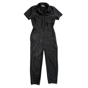 Anthropologie Avec Les Filles Black Faux Vegan Leather Jumpsuit XS EUC